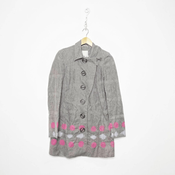 BGN First Paris lightweight coat gray polka dots art to wear cotton Womens US 8 - Picture 1 of 7